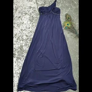 Adrianna Papell Navy One Shoulder Beaded Gown